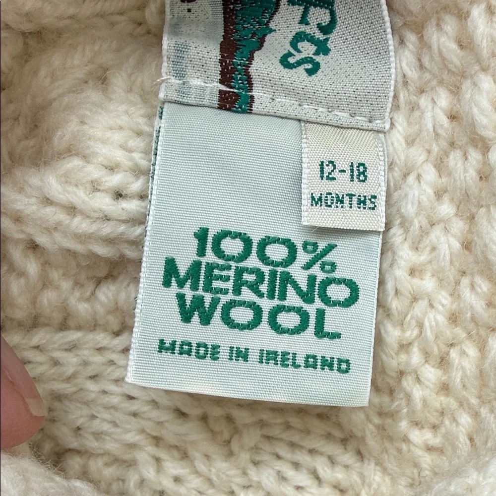 Aran Crafts 100% Merino Wool Cream Cable Knit Turtleneck Sweater